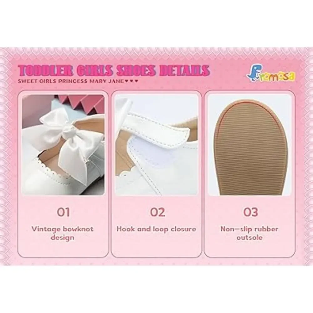Fromosa Toddler Girls Size 7 White Satin Bow Mary Jane Dress Shoes Ballet Flats